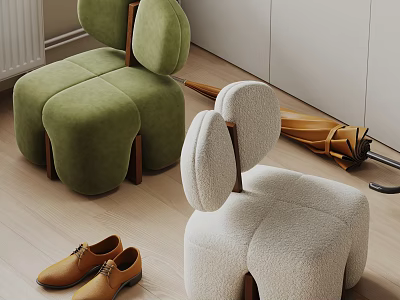 Modern Single Sofa In Green And Ivory With Soft Plush Fabric And Wooden Legs 3d model