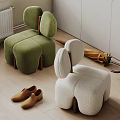 Modern Single Sofa In Green And Ivory With Soft Plush Fabric And Wooden Legs