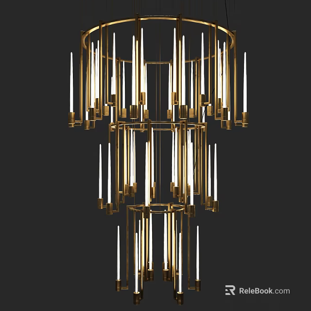 Modern Gold Multi tier Chandelier With Vertical Light Tubes And Elegant Design 3d model 