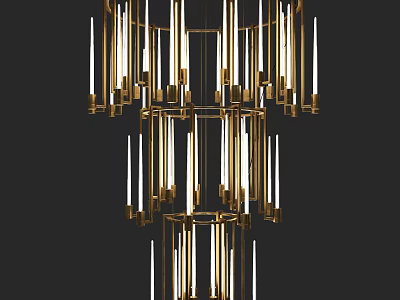Modern Gold Multi tier Chandelier With Vertical Light Tubes And Elegant Design 3d model