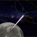 Satellite Orbiting Moon Emitting Purple Beam With Ring Effects In Space