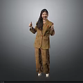 Child In Brown Suit Giving Thumbs Up With Smile On Grey Background