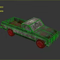 Vintage Rusty Green Silver Truck With Wooden Bed And Brown Wheels