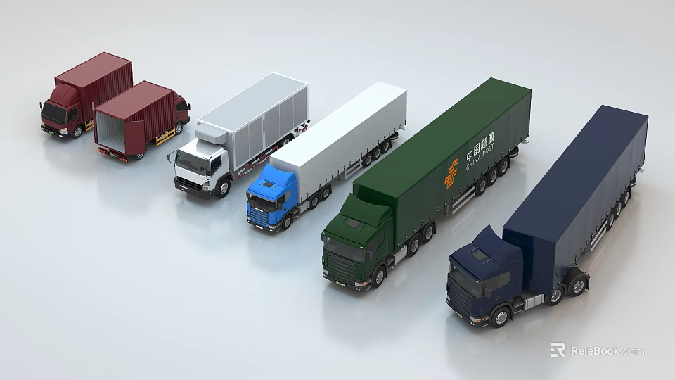 Industrial Equipment Various Colored Truck Models For Industrial Logistics And Transport 3d model 