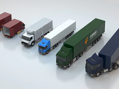 Industrial Equipment Various Colored Truck Models For Industrial Logistics And Transport 3d model