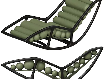 Modern Lounge Chair With Green Cushion And Black Curved Frame Structure 3d model