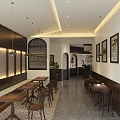 Cozy Café Interior Design With Wooden Tables Hanging Lights Green Plants And Wall Art