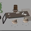 Modern Office Desk with Ergonomic Chairs Computer Monitor and Potted Plant