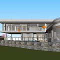 Modern Detached Villa With Large Glass Walls Swimming Pool And Green Lawn