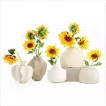 Potted Sunflower Plants In Various Ceramic Vases For Home Decoration