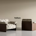 Poliform Single Sofa With Patterned Fabric And Wooden Armrests 3d model