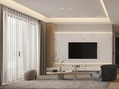 Modern Living Dining Room Interior With Marble TV Wall Sofa And Coffee Table Rug 3d model