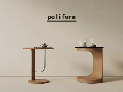 Poliform Modern Wooden Side Tables With Teacups Books And Unique Designs 3d model