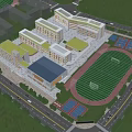 Modern Connected School Building With Football Field Running Track And Basketball Courts