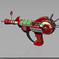 Red Sci Fi Futuristic Weapon With Green Components Gauge Spikes And Handle Design 3d model