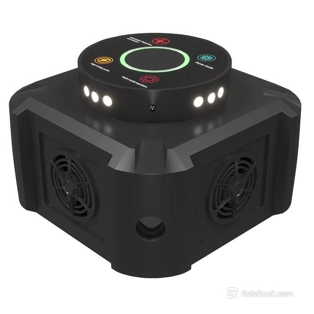 Black Electronic Device With Control Panel Colored Buttons And Cooling Fans 3d model 