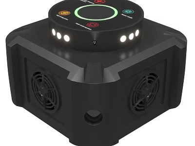 Black Electronic Device With Control Panel Colored Buttons And Cooling Fans 3d model