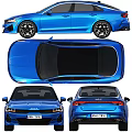Stylish Blue Sedan With Sleek Body Black Wheels And Front Rear Views