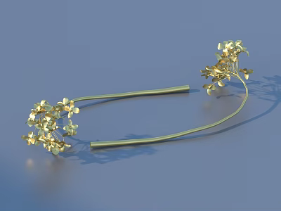 Golden Ornament Decoration Set With Curved Metal Rod And Flower Accents 3d model