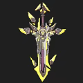 Fantasy Sword With Yellow Purple Accents Intricate Design Spiked Details And Ornate Hilt