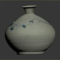 Handcrafted Ceramic Sculpture Carving With Blue Floral Patterns On White Vase
