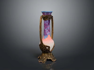 Decorative Vase With Golden Base Blue Rim And Purple Pink Gradient Design 3d model