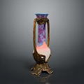 Decorative Vase With Golden Base Blue Rim And Purple Pink Gradient Design