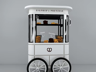 Zigfrid's Pretzels Mobile Dessert Cart With Freshly Baked Pretzels On Display Shelves 3d model