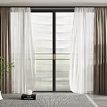 Brown Curtains With White Sheer Panels For Floor To Ceiling Window In Modern Living Room Interior