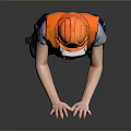 Construction Worker Wearing Orange Hard Hat Reflective Vest Blue Work Pants And VR Glasses