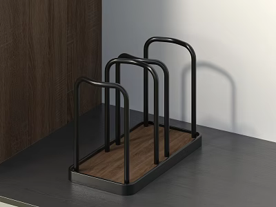Black Metal Tabletop Storage Rack With Wooden Base And Stable Structure Design 3d model