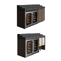Modern Wooden Sideboard With Black Countertop Glass Doors And Storage Compartments Design