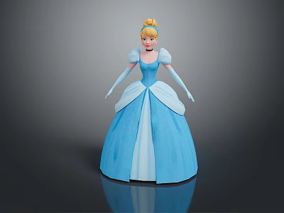 Woman In Blue Princess Dress With Golden Hair White Gloves And Puffy Skirt 3d model