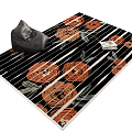 Square Area Carpet With Orange Flower Patterns Black Background And Decorative Design 3d model