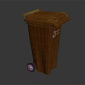 Orange Trash Bin With Lid Wheels And Recycling Logo For Waste Management