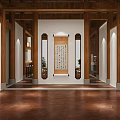 Traditional Chinese Garden Landscape Featuring Wooden Structure Green Plants Stone Path And Water Feature