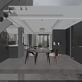 Modern Living Dining Room Interior With Sofa Dining Table Chandelier And Artwork