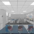 Modern Lab Interior With Workbenches Equipment Chairs Refrigerator Windows And Ceiling Lights 3d model