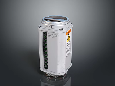Cylindrical Electronic Device With Metal Casing Multiple Ports And Warning Label 3d model