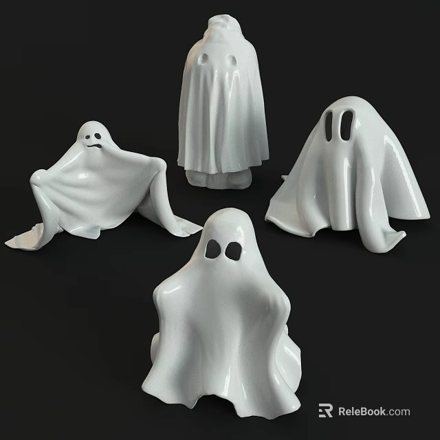 White Ghost Shaped Decorative Figurine Set With Multiple Pieces For Home Decor 3d model 