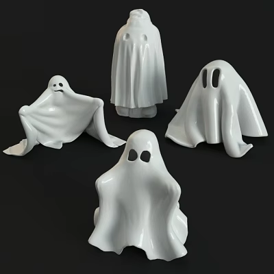 White Ghost Shaped Decorative Figurine Set With Multiple Pieces For Home Decor 3d model