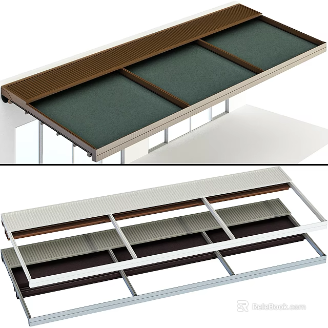 Modern Awning With Metal Frame And Polycarbonate Panels In Multiple Colors 3d model 
