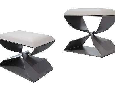 Modern Stools with Contemporary Design Geometric Metal Base and Light Grey Upholstered Seat 3d model