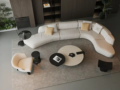 Modern White L Shaped Sofa and Round Coffee Table Set with Yellow Cushions Living Room 3d model