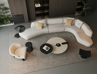 Modern White L Shaped Sofa and Round Coffee Table Set with Yellow Cushions Living Room 3d model