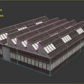 Industrial Style Building With Sloped Roofs Skylights Red Brick Exterior And Windows