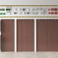 Wall Mounted Fire Safety Equipment With Wooden Emergency Doors And Detectors
