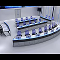 Modern Monitoring Room With Control Desks Chairs And High Tech Screens