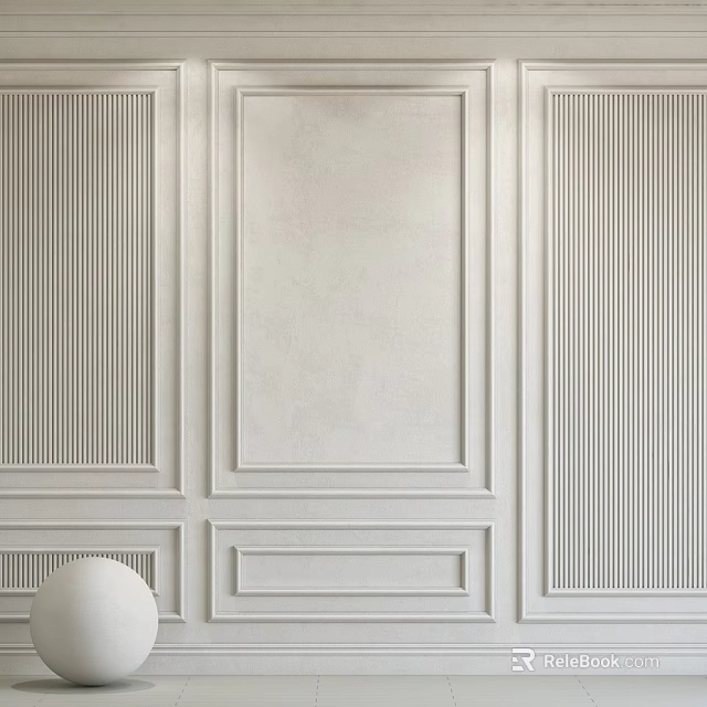 White Wall Decorative Components Featuring Rectangular Panel And Vertical Stripes Design 3d model