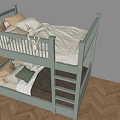Modern Light Green Bunk Bed With Ladder Guardrails Comfortable Mattresses And Pillows